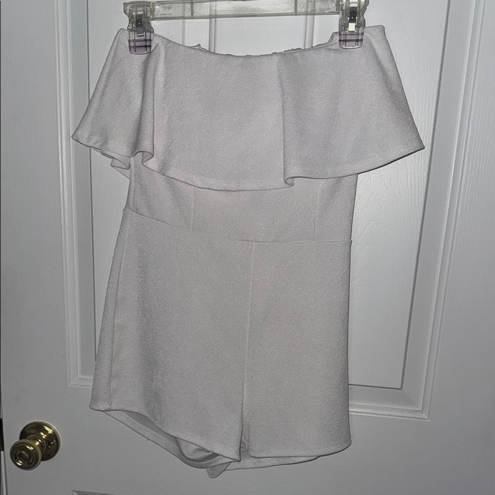 Charlotte Russe White Ruffled Tube Top Jumpsuit